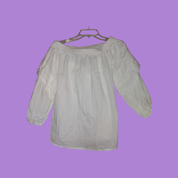 Luzabelle Paris White cotton off shoulder Balloon sleeve blouse with bow sz s/m - Picture 2 of 3